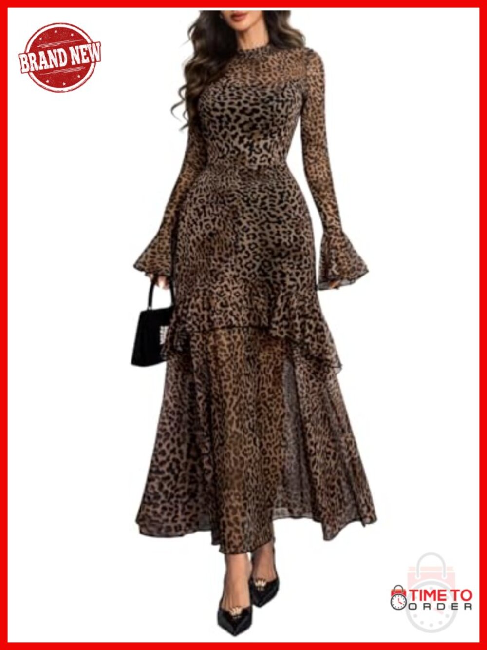 Women Floral Maxi Dress Bell Sleeve Mesh Mermaid Party Wedding Guest
